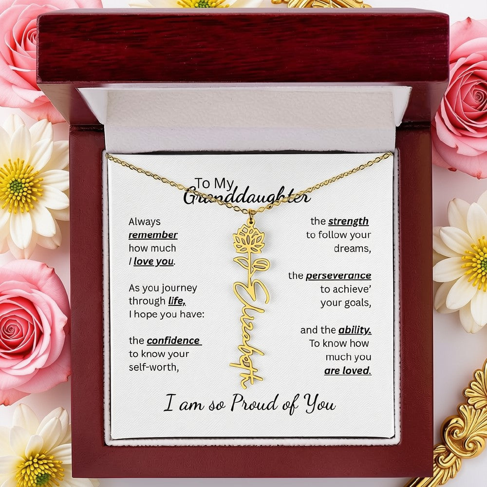 To My Granddaughter-Flower Name Necklace- Customizable